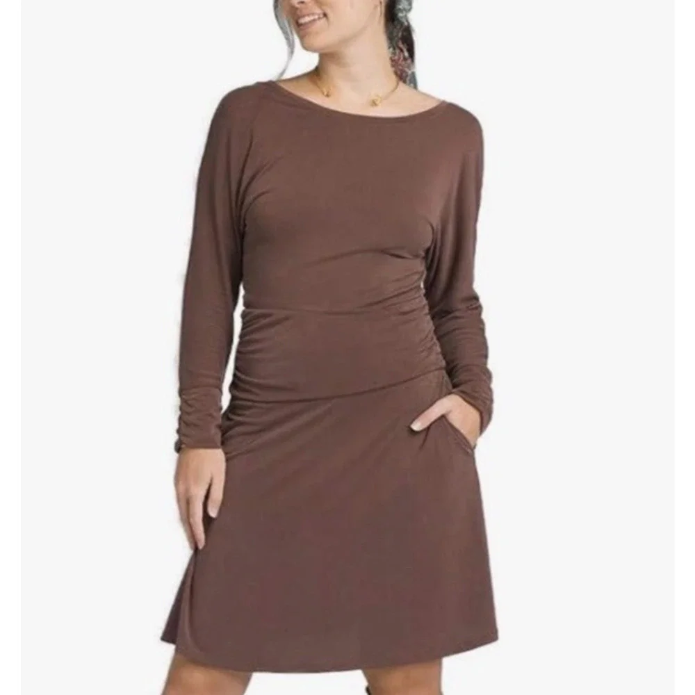 NWT Prana Simone Dress Size Small Open Back Brown Sustainable Breathable Boho
